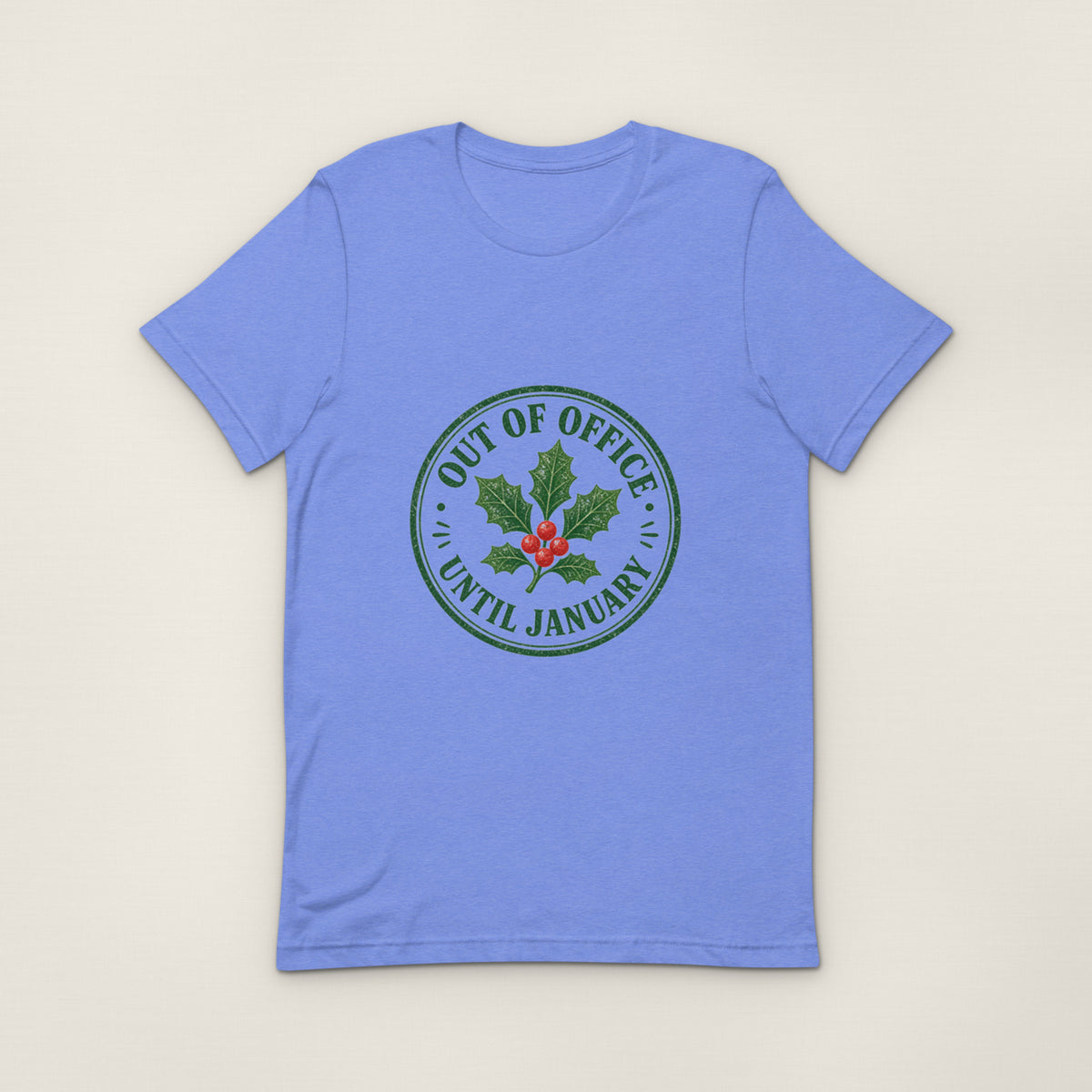 Out of office (until January) Tee — Heather Columbia Blue